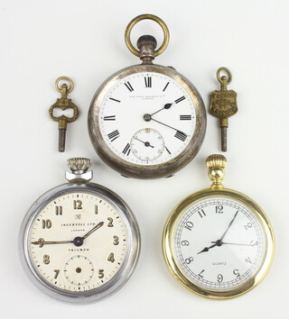 A silver cased mechanical movement pocket watch London 1905, a gilt ditto and a chrome ditto 