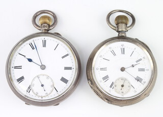 A silver cased mechanical pocket watch with seconds at 6 o'clock, London 1911, ditto chronograph pocket watch 