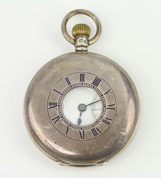 An Edwardian silver half hunter pocket watch with seconds at 6 o'clock, the dial inscribed J W Benson, Birmingham 1902 