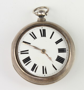 A Victorian silver keywind pair cased pocket watch, London 1847  