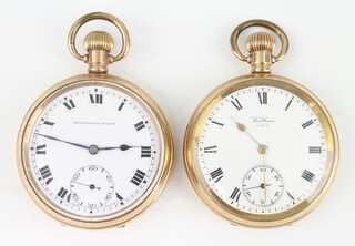 A gentleman's gold plated Waltham pocket watch with seconds at 6 o'clock, a Bravingtons ditto 