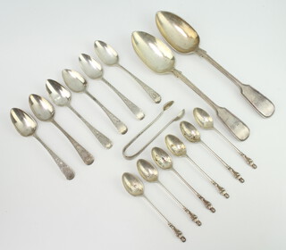 A pair of Victorian silver fiddle pattern table spoons London 1853, minor spoons, 340 grams