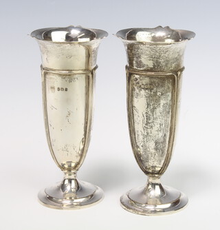 A pair of silver waisted posy vases Birmingham 1919, 17cm, 402 grams 