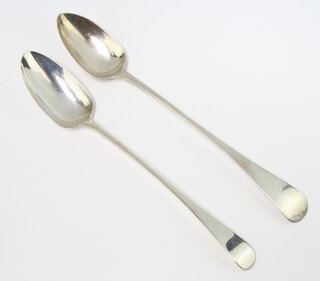 A George III silver Old English basting spoon London 1792, a ditto George IV London 1821, 240 grams  