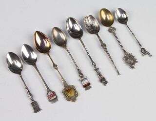 Eight Continental silver souvenir spoons 86 grams 