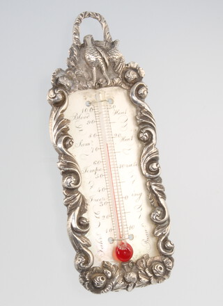 A silver mounted mother of pearl 19th Century thermometer 9cm 