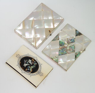 A Victorian ivory, mother of pearl and tortoiseshell aide memoire 10cm x 7cm together with 2 mother of pearl card cases (both a/f)
