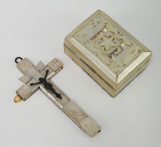 A 19th Century carved ivory crucifix with metal figure of christ 14cm (some damage to the ivory) together with a rectangular casket 9cm 