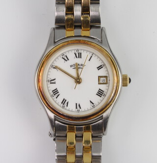 A lady's steel cased bi-metallic Rotary calendar quartz wristwatch boxed