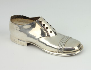 An Edwardian silver pin cushion in the form of a gentleman's brogue shoe Birmingham 1910, 13cm