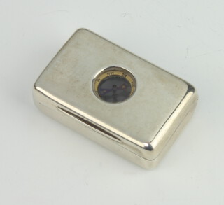 A Victorian silver snuff box the lid set with a compass, London 1891, 5cm 40 grams gross 
