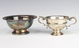 A silver trophy cup 4cm, London 1923 and a sterling bowl 13cm, 204 grams