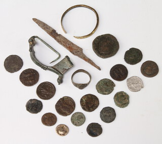 A collection of Roman coins and artefacts