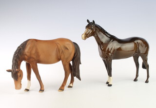 A Royal Doulton figure of a race horse matt chestnut 15cm, ditto brown gloss 20cm 