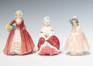 Three Royal Doulton figures - Peggy HN2030 13cm, Lily HN1798 14cm and Janet HN1537 16cm 