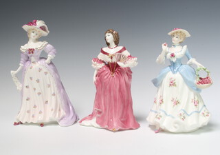 A Coalport figure - Lady Castlemaine no.220 of 12500 20cm, ditto Mrs Fitzherbert no.731 of 12500 24cm and Strawberries Scarlet Strawberries no.200 of 9500 22cm 