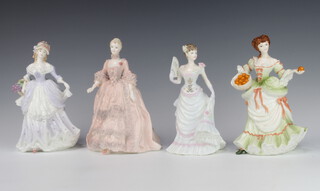 Four Coalport figures - Lily Langtry no.487 of 12500 20cm, Nell Gwynne no.1525 of 12500 20cm, Lavender Sweet Lavender no.409 of 9500 20cm and Madame de Pompadour 2620 of 12500 20cm