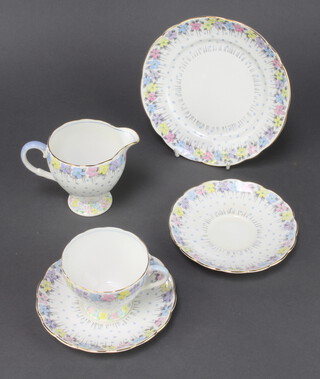 A Foley China tea set comprising 10 tea cups (8 a/f), 12 saucers (3 a/f), milk jug (a/f), sugar bowl, 11 small plates (4 a/f), 2 sandwich plates (a/f)
