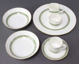 A Royal Doulton Rondelay part coffee and dinner service comprising 6 coffee , 6 saucers, milk jug, sugar bowl, 6 dessert bowls, 6 small plates, 6 side plates, 6 dinner plates, together with 2 cake plates and a cake slice  