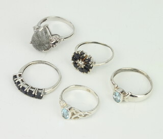 Five silver dress rings size M, 12 grams 