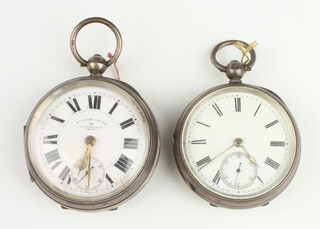 A silver key wind pocket watch with seconds at 6 o'clock, inscribed A Yewdall Birmingham 1920, together with a ditto 1899 
