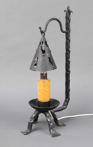 A wrought iron table lamp in the form of a 17th Century style candlestick with shade 40cm h x 18cm w x 18cm d 