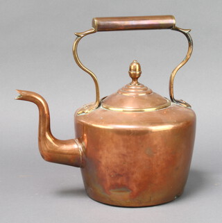 A Victorian circular copper kettle with acorn finial 27cm h x 15cm 