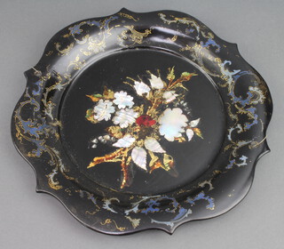 A Victorian circular floral papier mache dish 24cm 