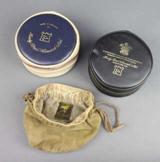 An early Hardy Brothers Selvyt fishing reel pouch with Rod in Hand logo and 2 1970's Hardy Bros. fly reel pouches 