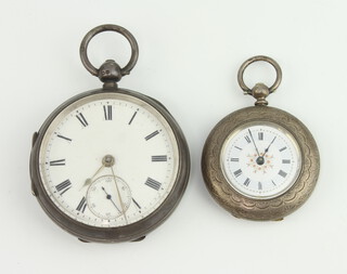 A Victorian silver keywind pocket watch with seconds at 6 o'clock Chester 1894 together with a lady's Edwardian silver fob watch 