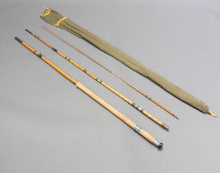An Edgar Sealey 13' supreme float/match fishing rod, whole can spliced into split cane, in good condition, with ferrule stoppers and original bag 