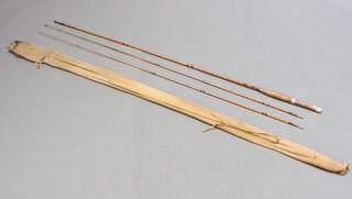 A J A Walker 9' two piece split cane trout fly fishing rod, with 2 tips and original cloth bag