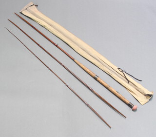 A Victorian Playfair 12' three piece spliced salmon fishing rod in cloth bag  