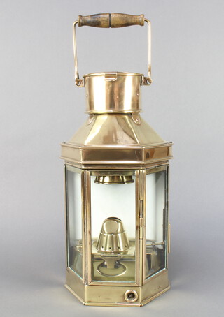 An Alderson and Gyde of Birmingham brass ships bulkhead lantern dated 1941 40cm h x 21cm w x 15cm d 
