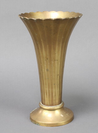 An Art Deco bronze trumpet shaped vase of panelled form raised on a circular base 26cm h x 11cm diam. 