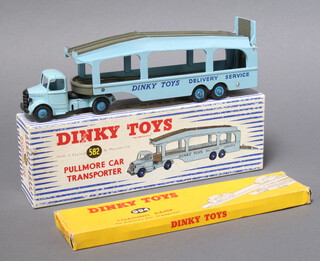 Dinky Toys, a 583 Pullmore car transporter in blue in blue striped box together with a 994 loading ramp in yellow box