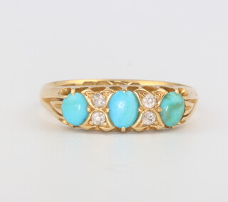 A Victorian 18ct yellow gold turquoise and diamond ring 2.5 grams, size N 