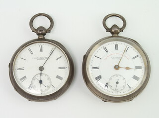 An Edwardian silver cased keywind pocket watch with seconds at 6 o'clock, the dial inscribed J G Graves, Chester 1901 together with a ditto London 1880 