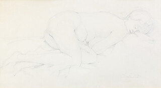 Daphne Paul, pencil sketch, study of a sleeping naked lady, 24cm x 44cm 