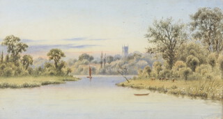 Edward Duncan, watercolour "The Thames Near Sonning" 15cm x 28cm 