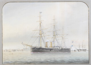 M O'Reilly, watercolour unsigned, "Off Gosport" with a 3 masted ship and distant town 51cm x 71cm  