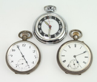 A silver cased mechanical pocket watch with seconds at 6 o'clock London 1912, a ditto Birmingham 1935 together with a chrome cased pocket watch 