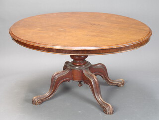 A Victorian oval mahogany Loo table raised on turned column and tripod base 66cm h x 125cm l x 102cm w (pitting and some scratches to the top) 