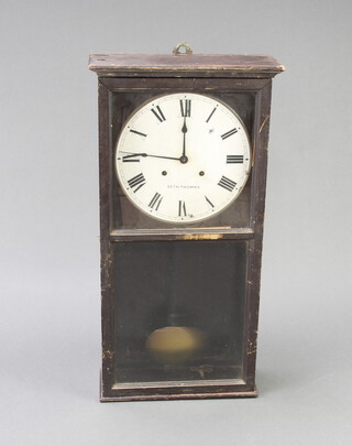 Seth Thomas, an American 8 day wall clock with 28.5cm dial, contained in a stained pine case 78cm h x 39cm w x 15cm d 