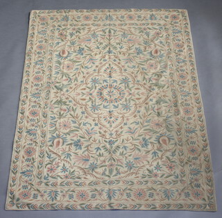 A Kashmiri stitched wool work panel with floral decoration 190cm x 36cm 