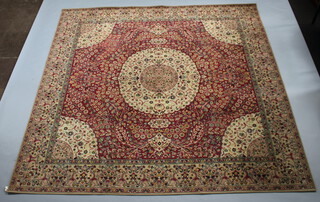 A white and red ground Persian style carpet with central medallion 274cm x 275cm 