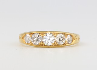 A 15ct yellow gold 5 stone diamond ring of Edwardian style approx. 0.75ct, size M 1/2, 2.5 grams