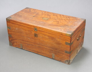 A 19th Century brass banded camphor coffer with hinged lid 41cm h x 89cm w x 44cm d 