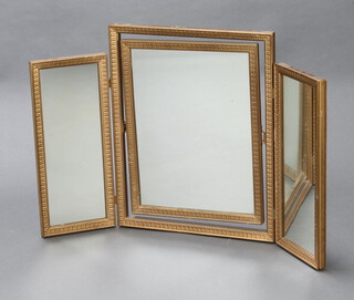 A 1930's triple plate dressing table mirror contained in a gilt frame 51cm h x 68cm w 