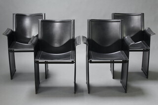 Matteo Grassi, 4 Korium armchairs by Tito Agnoli for Matteo Grassi, in black leather 85cm h x 63cm w x 38cm d (seat 34cm x 30cm) 